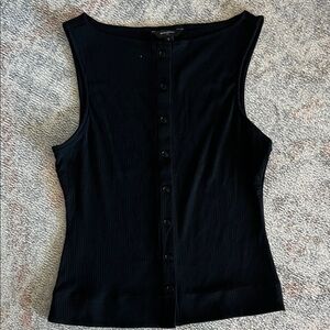 Black Sleeveless Button-Up Top Boat Neck Banana Republic